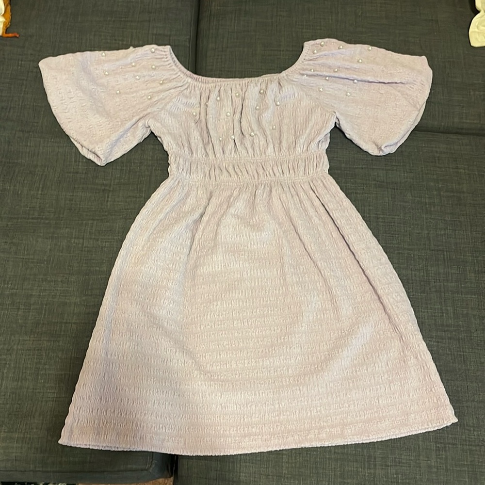 Hannah Banana Lavender Bell Sleeve Pearl Dress
